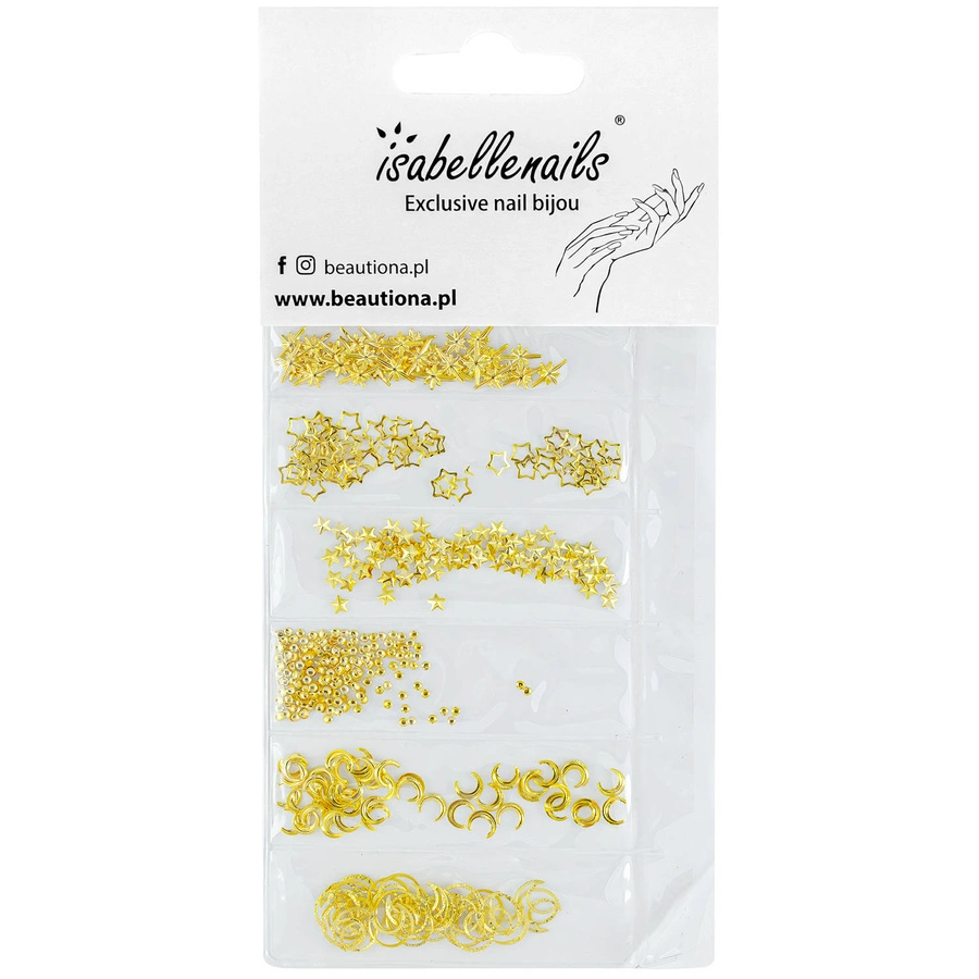 Ozdoby do paznokci, gwiazdki księżyce złote 3D 250 sztuk