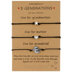 Zestaw 3 bransoletek na czarnym sznurku dla babci mamy i wnuczki