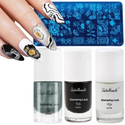 Zestaw do stemplowania paznokci lakiery silver, gold, white, black + blaszka