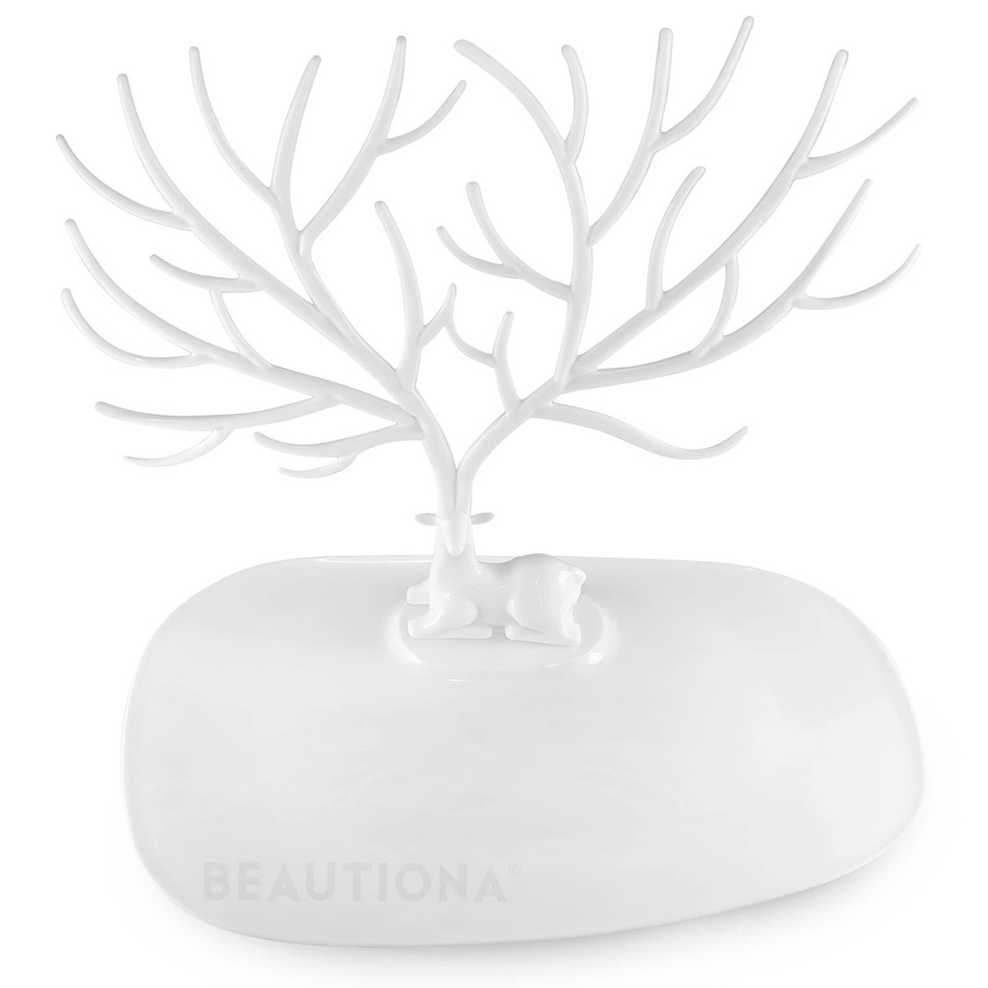 Biały stojak na biżuterię organizer - jeleń drzewko