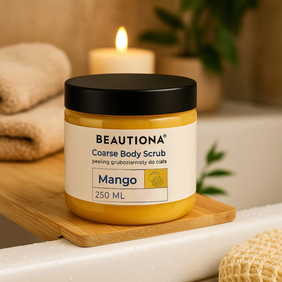 Peeling cukrowy gruboziarnisty do ciała o zapachu mango 250 ml