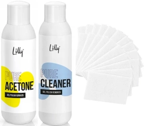 Lilly Aceton kosmetyczny 1000 ml + Cleaner 1000 ml + waciki bezpyłowe 20 szt.