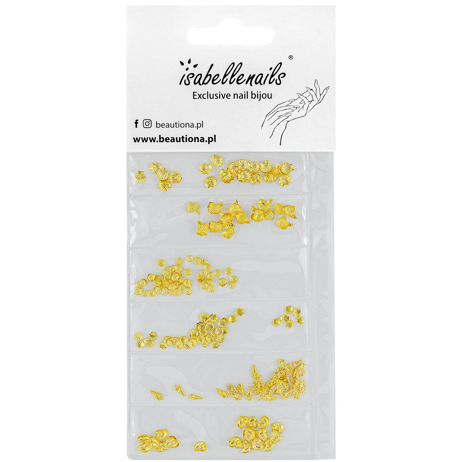 Ozdoby do paznokci, muszelki morskie złote 3D 200 sztuk