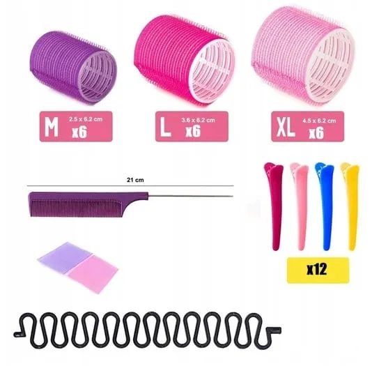 Zestaw przyborów do włosów wałki 34 elementy