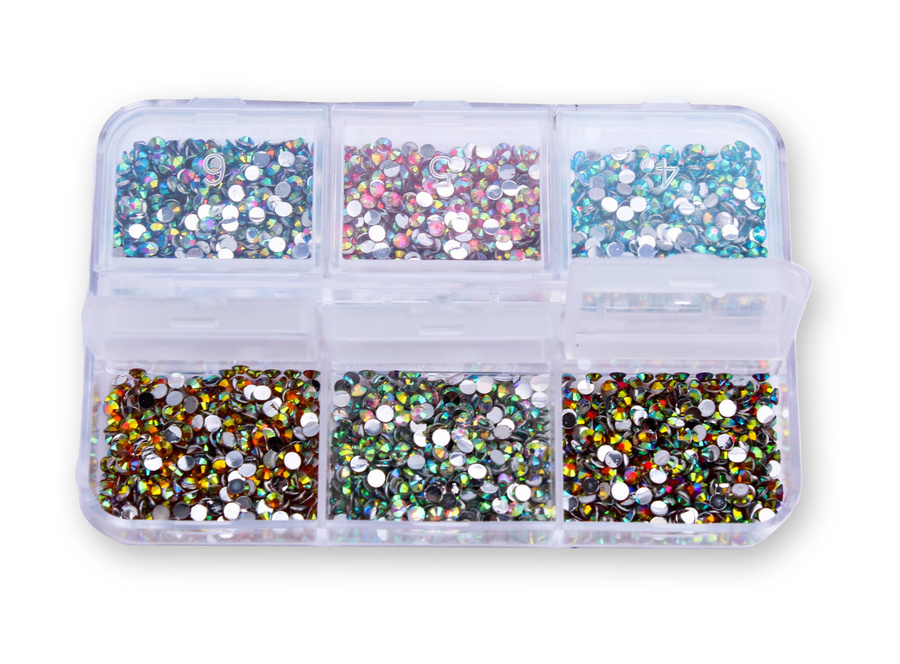 Zestaw ozdób do paznokci cyrkonie 6 kolorów- kasetka