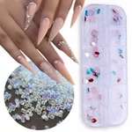 Zestaw ozdób do paznokci mix kryształki, serduszka, kropelki - kasetka