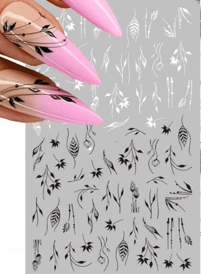 Samoprzylepne naklejki do paznokci z motywami kwiatów i liści