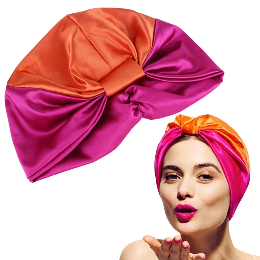 Czepek do włosów na noc do spania pomarańczowo-różowy