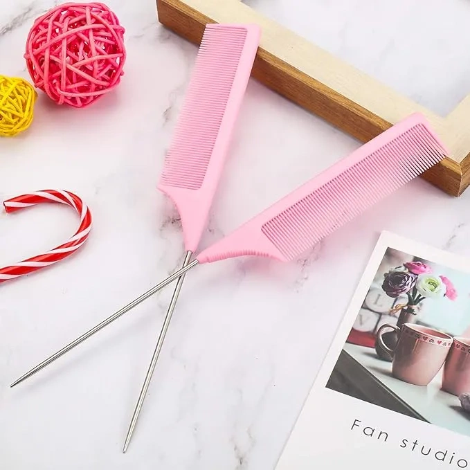 Grzebień ze szpikulcem do rozdzielania pasemek różowy