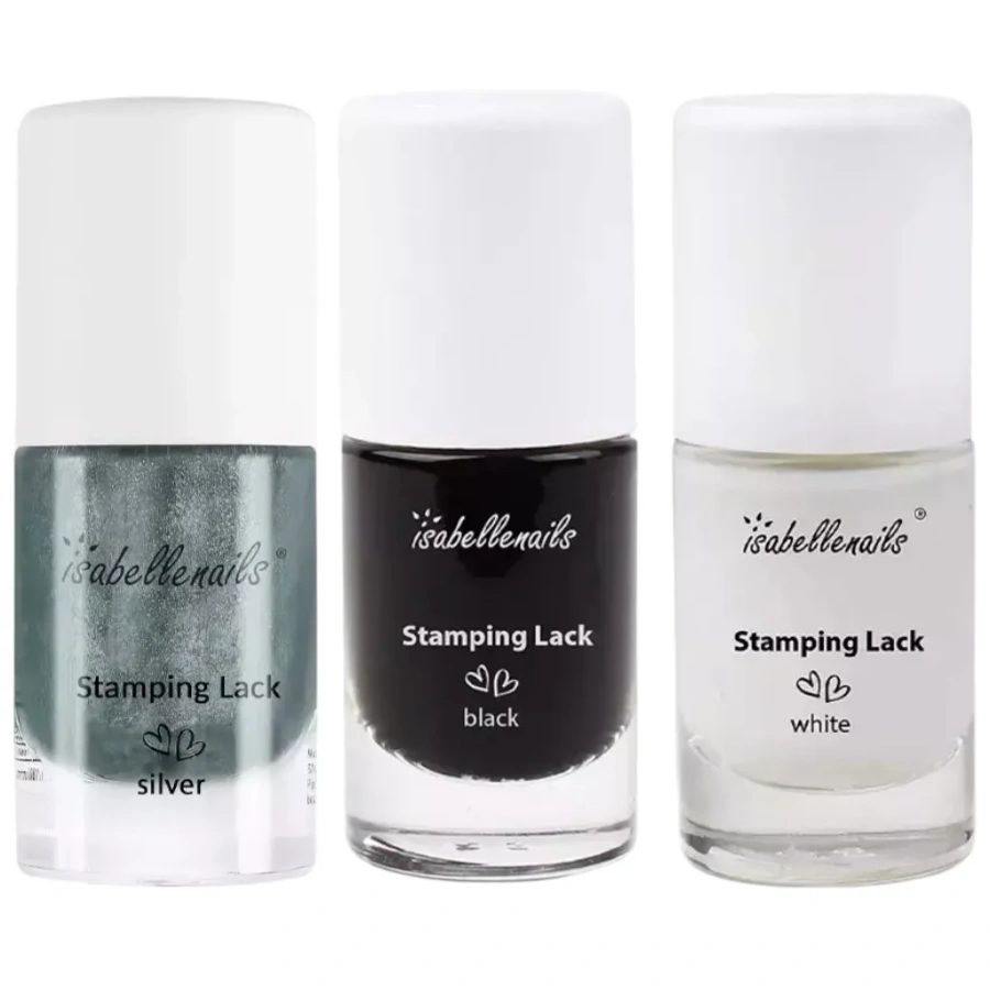 Zestaw do stemplowania paznokci lakiery silver, gold, white, black + blaszka