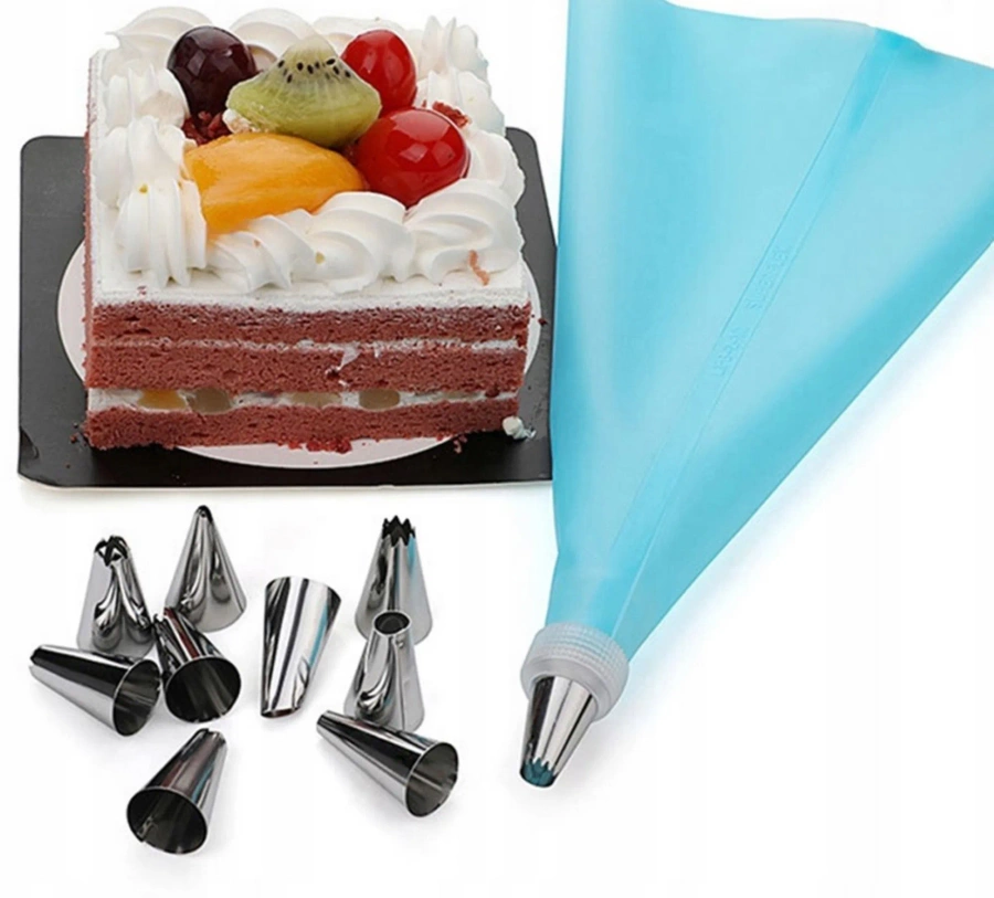 Silikonowy rękaw cukierniczy niebieski zestaw