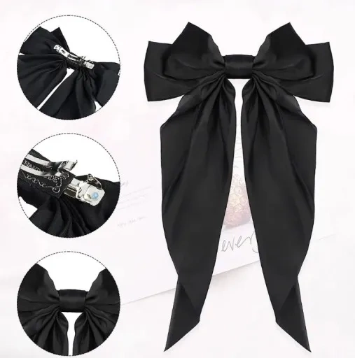 Ozdobna kokarda do włosów na spince czarna