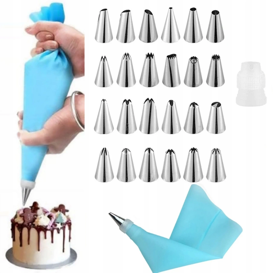 Silikonowy rękaw cukierniczy niebieski zestaw