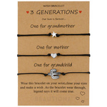 Zestaw 3 bransoletek na czarnym sznurku dla babci mamy i wnuczki