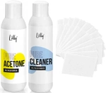 Lilly Aceton kosmetyczny 1000 ml + Cleaner 1000 ml + waciki bezpyłowe 20 szt. 