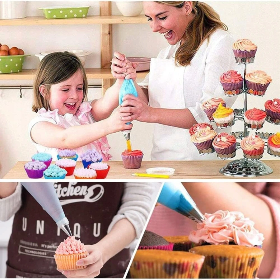 Silikonowy rękaw cukierniczy różowy zestaw