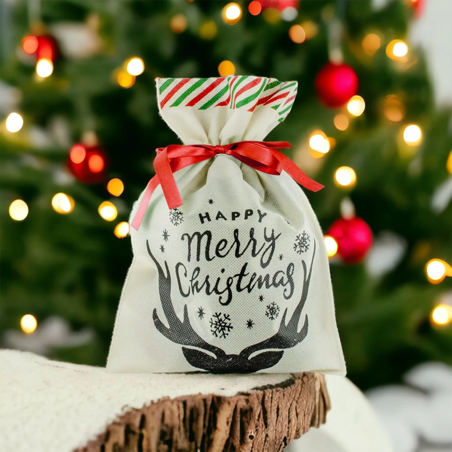 Świąteczna torebka worek na prezent z uchwytem 22cm x 32 cm