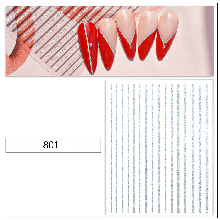 Naklejki 3D na paznokcie srebrne pasy 801