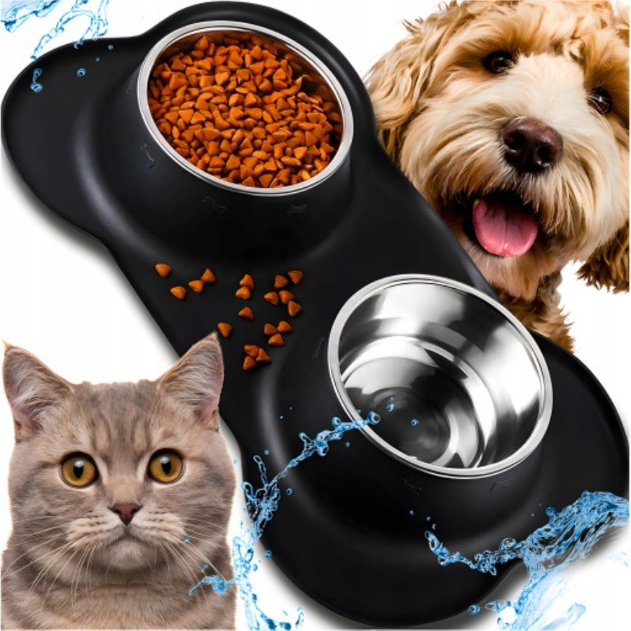 Podwójna miska metalowa dla psa i kota 45x25 cm