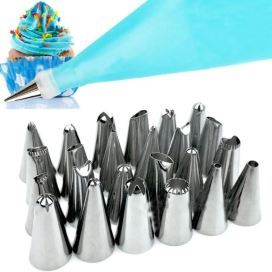 Silikonowy rękaw cukierniczy niebieski zestaw