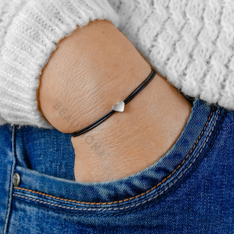 Zestaw 2 bransoletek na czarnym sznurku dla mamy i córki