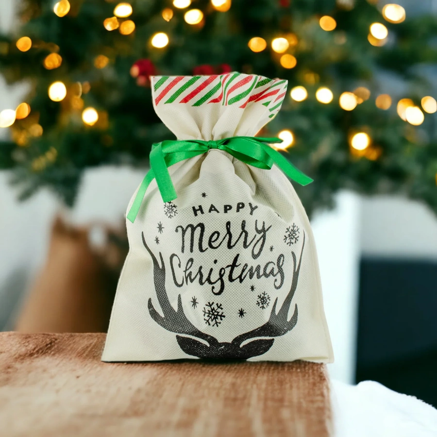 Świąteczna torebka worek na prezent z uchwytem 22cm x 32 cm