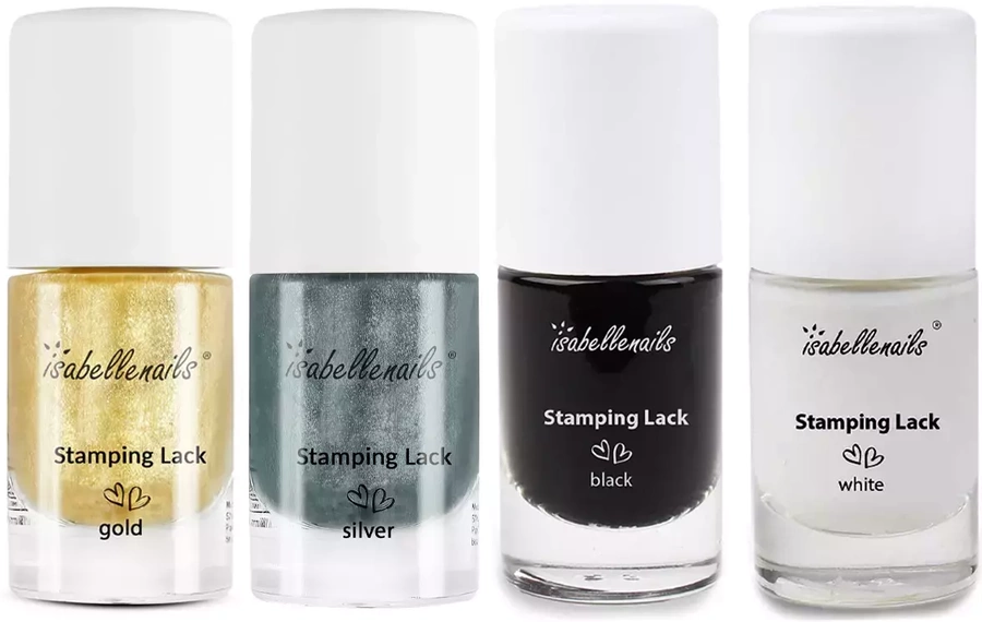 Zestaw do stemplowania paznokci lakiery silver, gold, white, black + blaszka