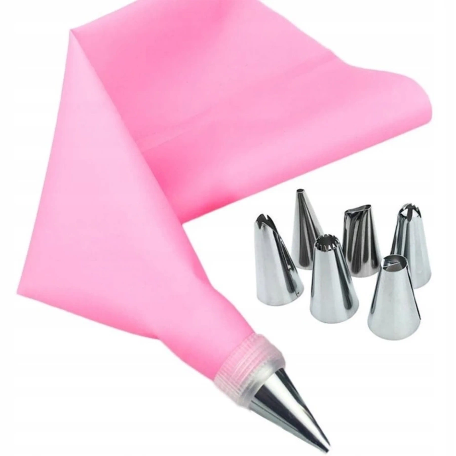 Silikonowy rękaw cukierniczy różowy zestaw