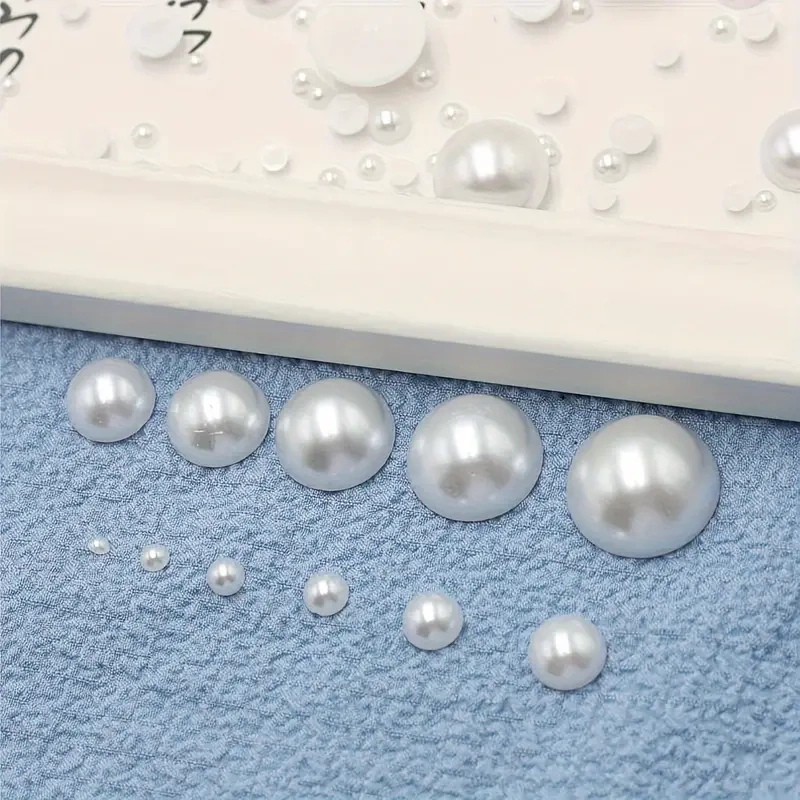 Kasetka ozdoby do paznokci perełki perły białe kawior srebrny mix rozmiarów