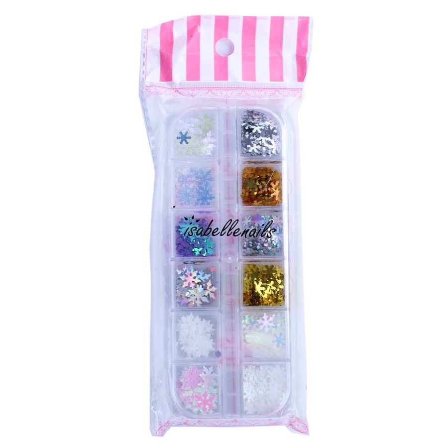 Holo ozdoby do paznokci - mix 12 wzorów śnieżynki