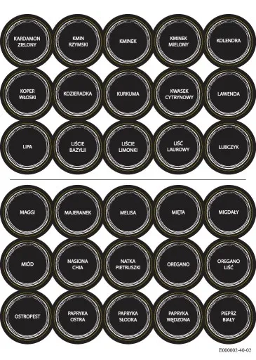 Zestaw 24 pojemników na przyprawy z etykietami
