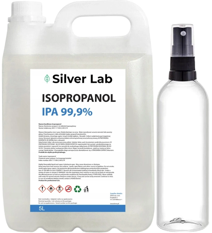 ALKOHOL IZOPROPANOL 99,9% 5L DEZYNFEKCJA + GRATIS