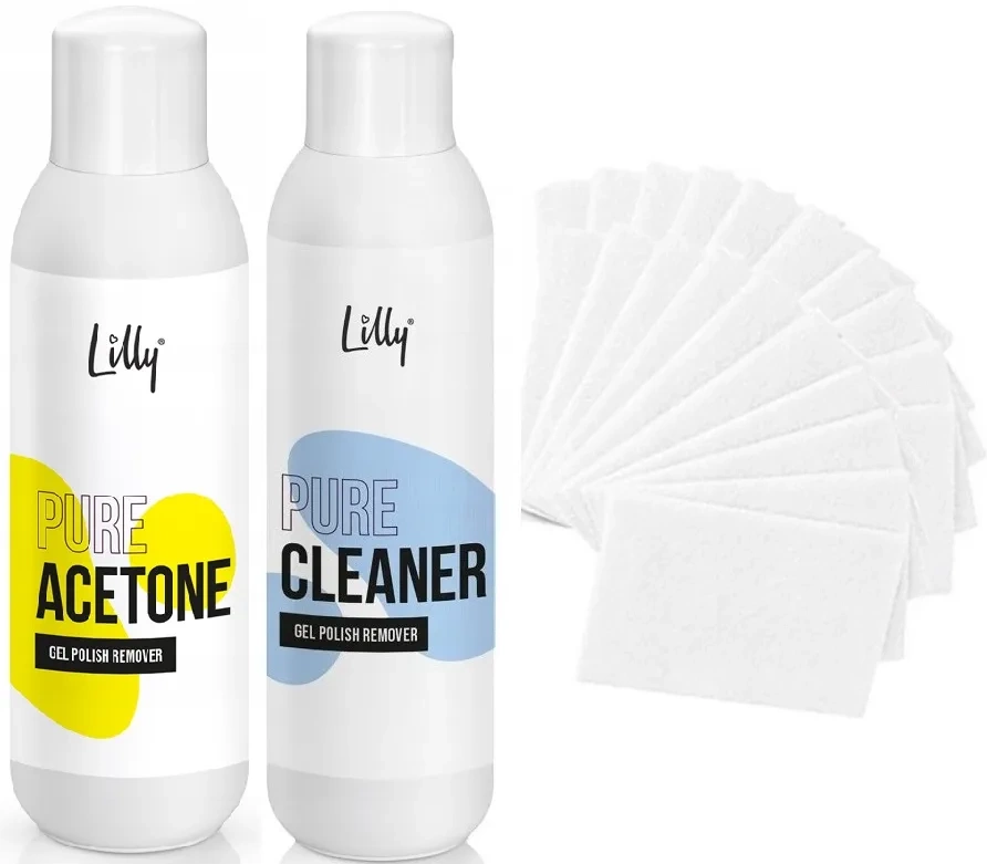 Lilly Aceton kosmetyczny 1000 ml + Cleaner 1000 ml + waciki bezpyłowe 20 szt.