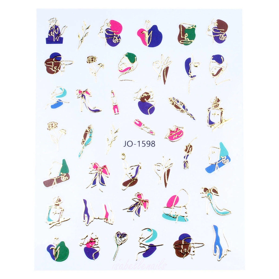 Naklejki 3D na paznokcie złote twarze line art JO-1598