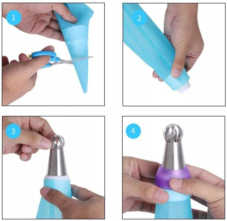 Silikonowy rękaw cukierniczy niebieski zestaw