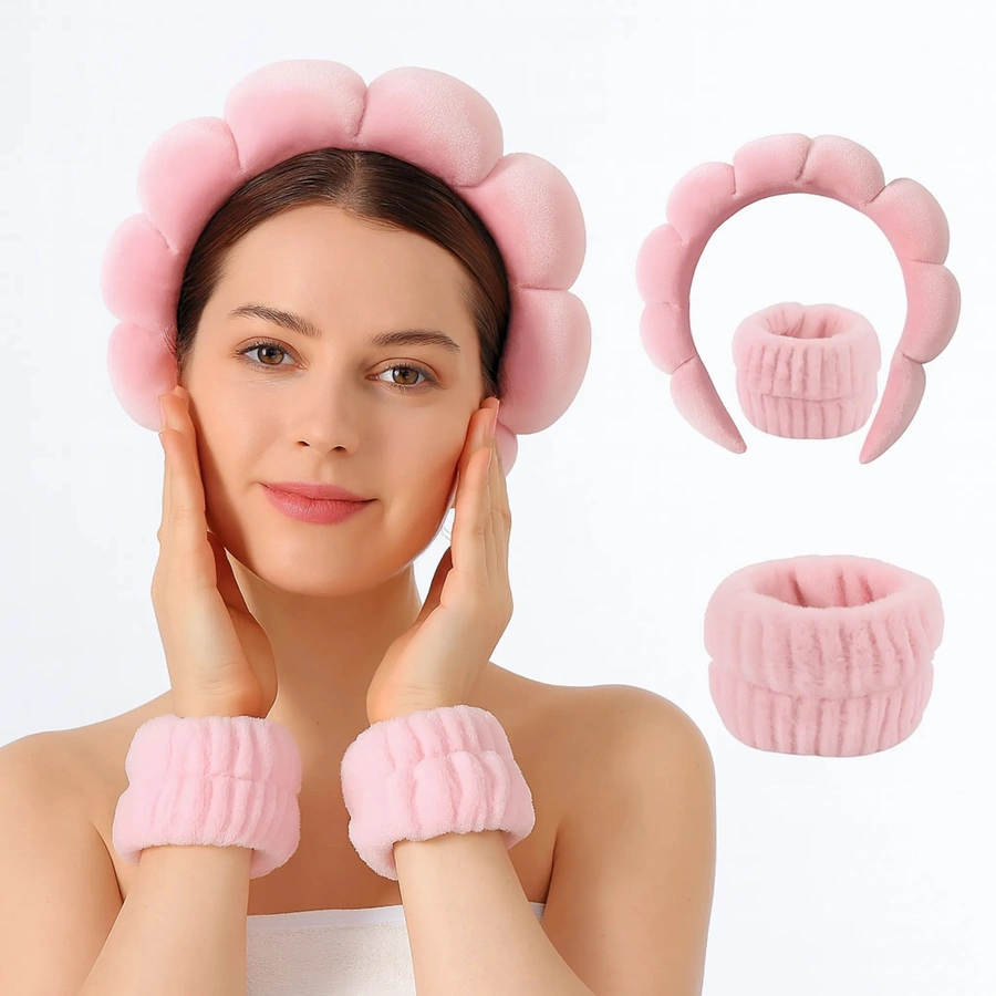 Kosmetyczna opaska na głowę i nadgarstki do makijażu