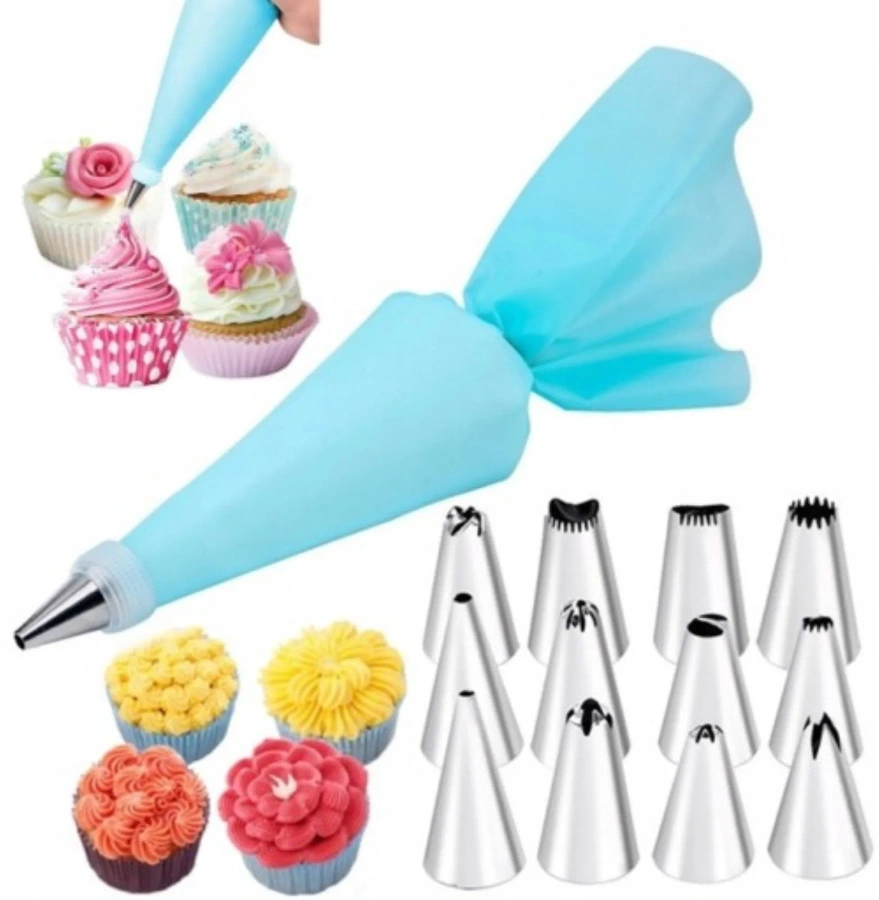 Silikonowy rękaw cukierniczy niebieski zestaw