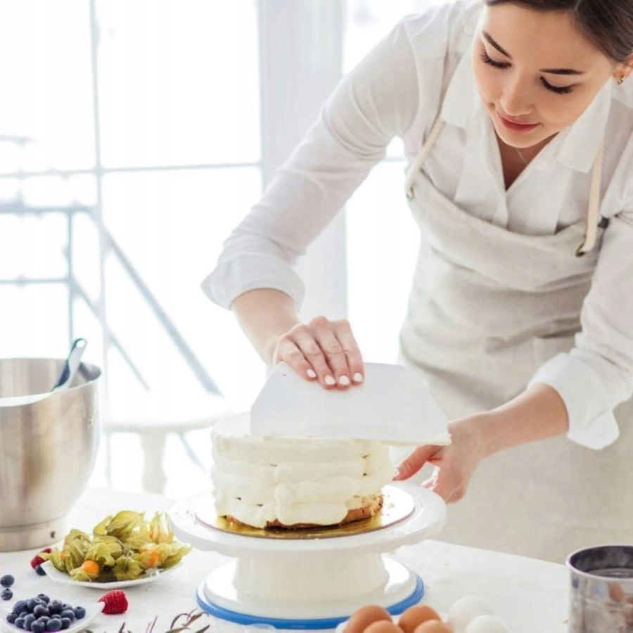Patera Obrotowa do Dekorowania Tortów 28 cm. Stabilny Talerz / Stojak na Ciasto. Biała.