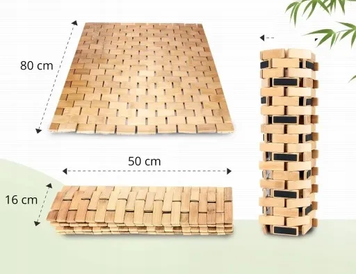 Antypoślizgowy chodnik łazienkowy z bambusa 80 x 50 cm